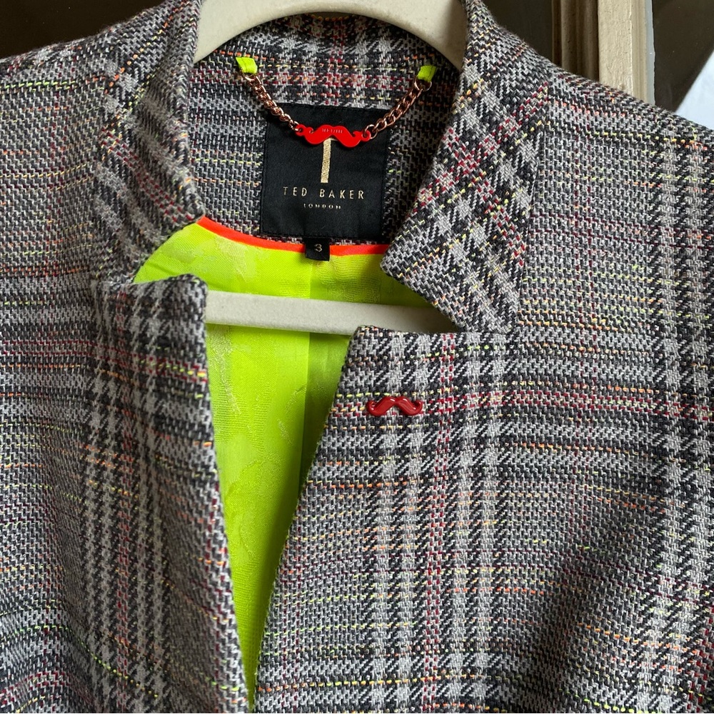 NWOT Ted Baker London Plaid Woven Waistcoat/ Vest w Moustache Pin & Green Lining - Picture 2 of 7